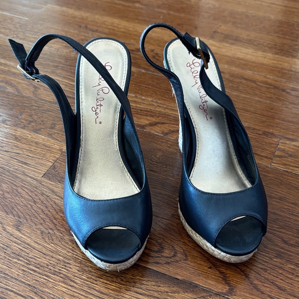 Lilly Pulitzer navy Peep-Toe Espadrilles